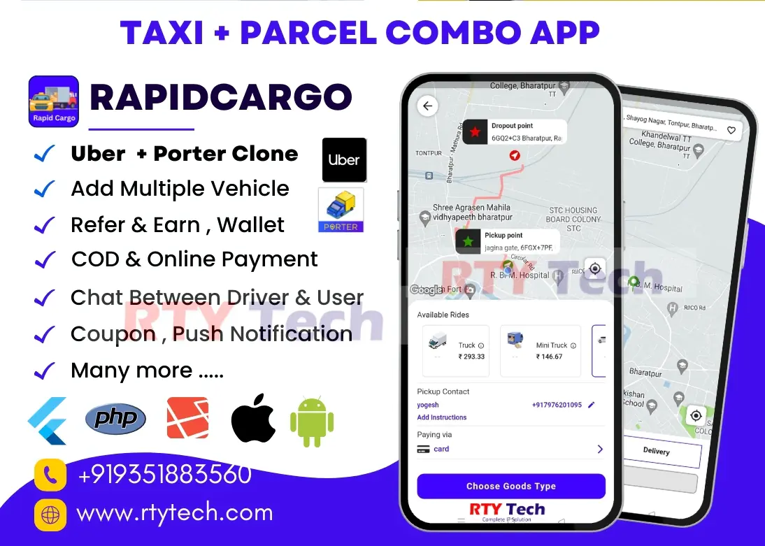 Ridezo Pro – Taxi & Parcel 2 in 1 App || Uber + Porter Clone